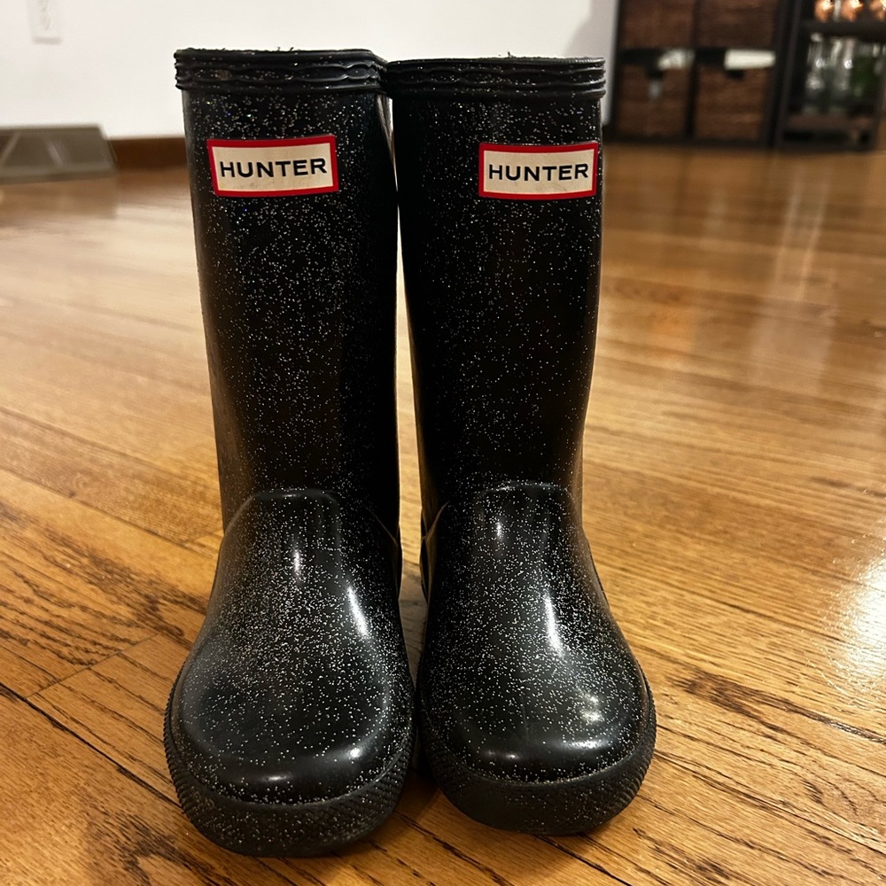 Girl’s Hunter Rain Boots - Black glitter - Size 10